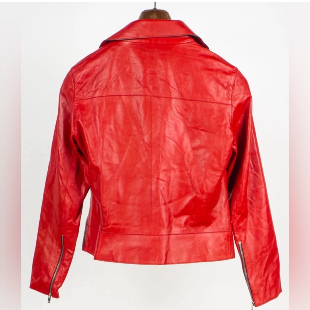 MASSIMO DUTTI 4744 Jacket Women's MEDIUM Leather Asymmetrical Zip Polo Collar - Picture 12 of 12